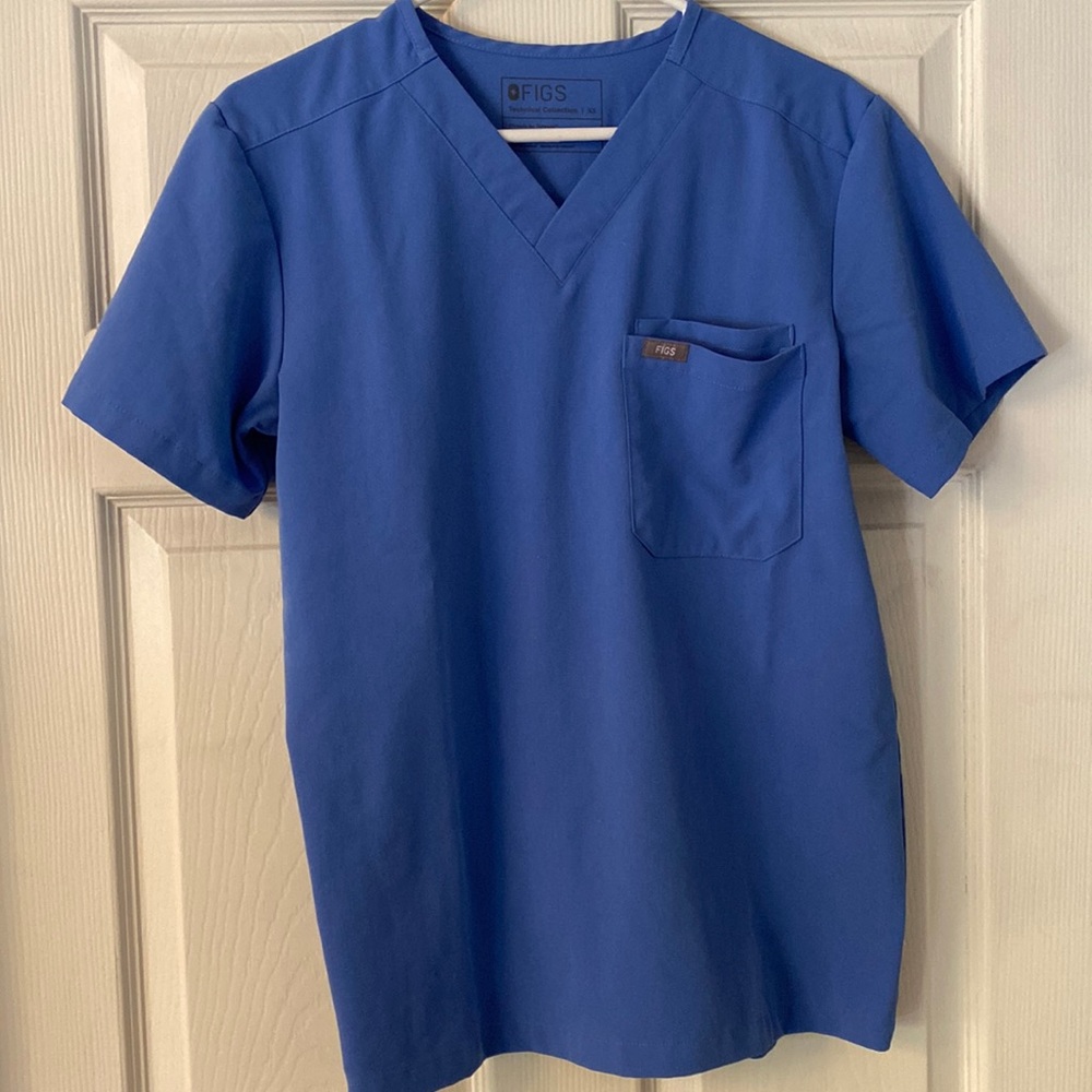 Mens XS Ceil Blue Leon 2 pocket scrub top